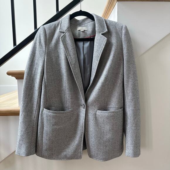 Loft Gray Herringbone Blazer Jacket Women’s Size 6 - Picture 1 of 6